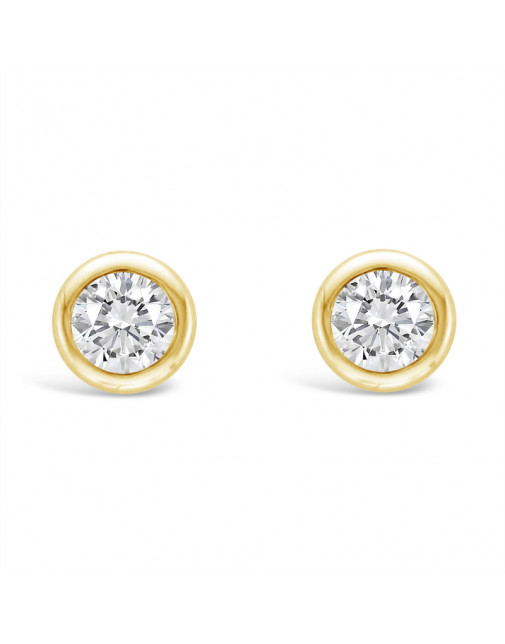 Round Rub-Over Set Solitaire Diamond Earrings, Set in 18ct Yellow Gold. Tdw 0.20ct